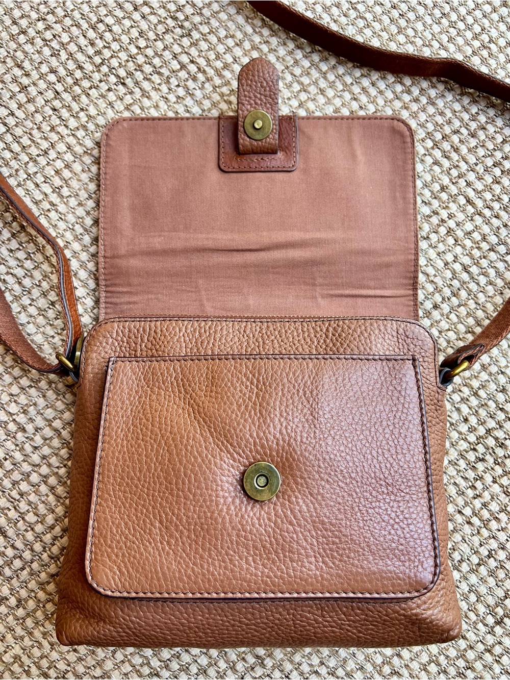 🤎Fossil Leather Crossbody Bag Brown Pebbled Flap Organizer Purse - Picture 7 of 12